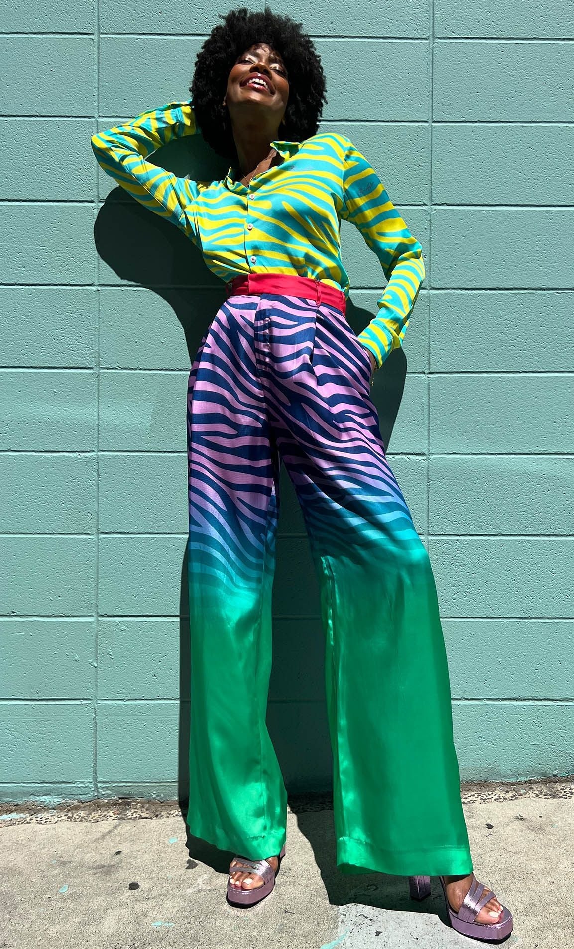 Cupro Wide Leg Trousers in Disco Zebra