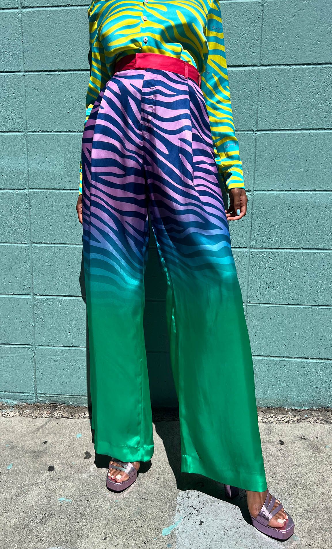 Cupro Wide Leg Trousers in Disco Zebra