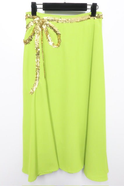 Falling for You Chartreuse Skirt with Gold Sequin Bow Detail-FINAL SALE